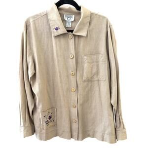 Cervelle Vintage Silk Linen Blouse Sz M Beige Cottagecore Coastal Grandma Granny